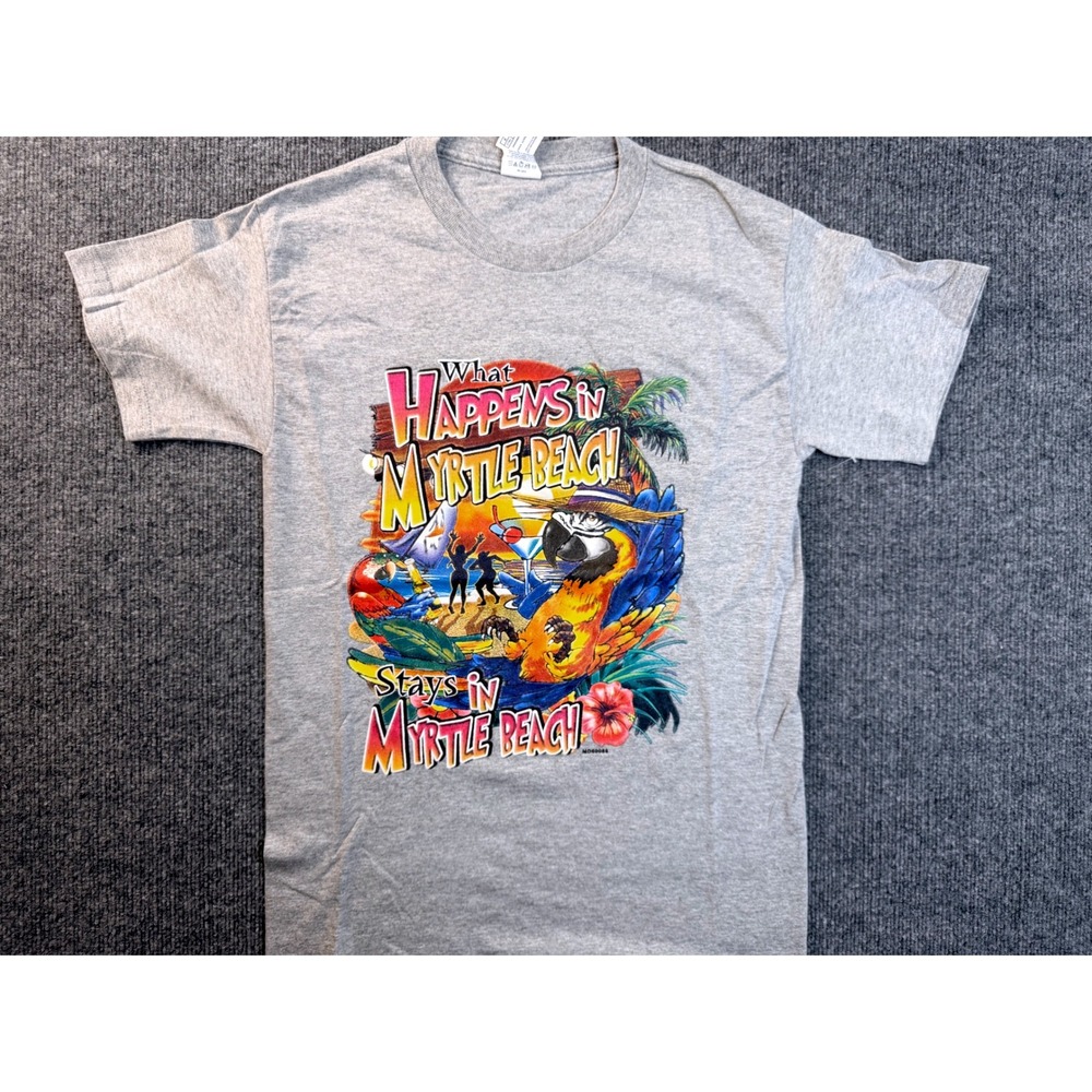 Vintage Delta Myrtle Beach Graphic Tee Shirt Small Gray Cotton Souvenir USA Made